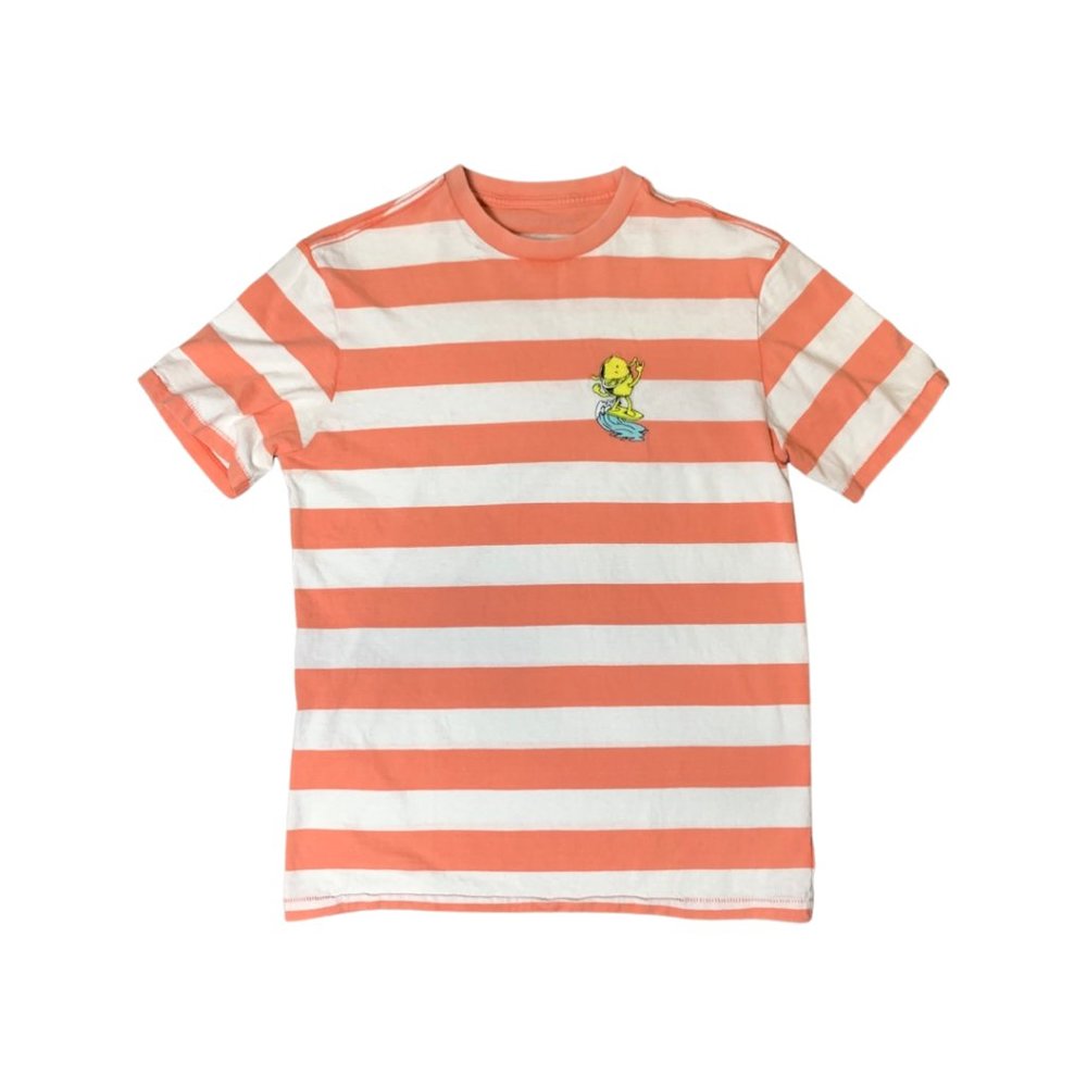White/Pink Striped Tee, Size S